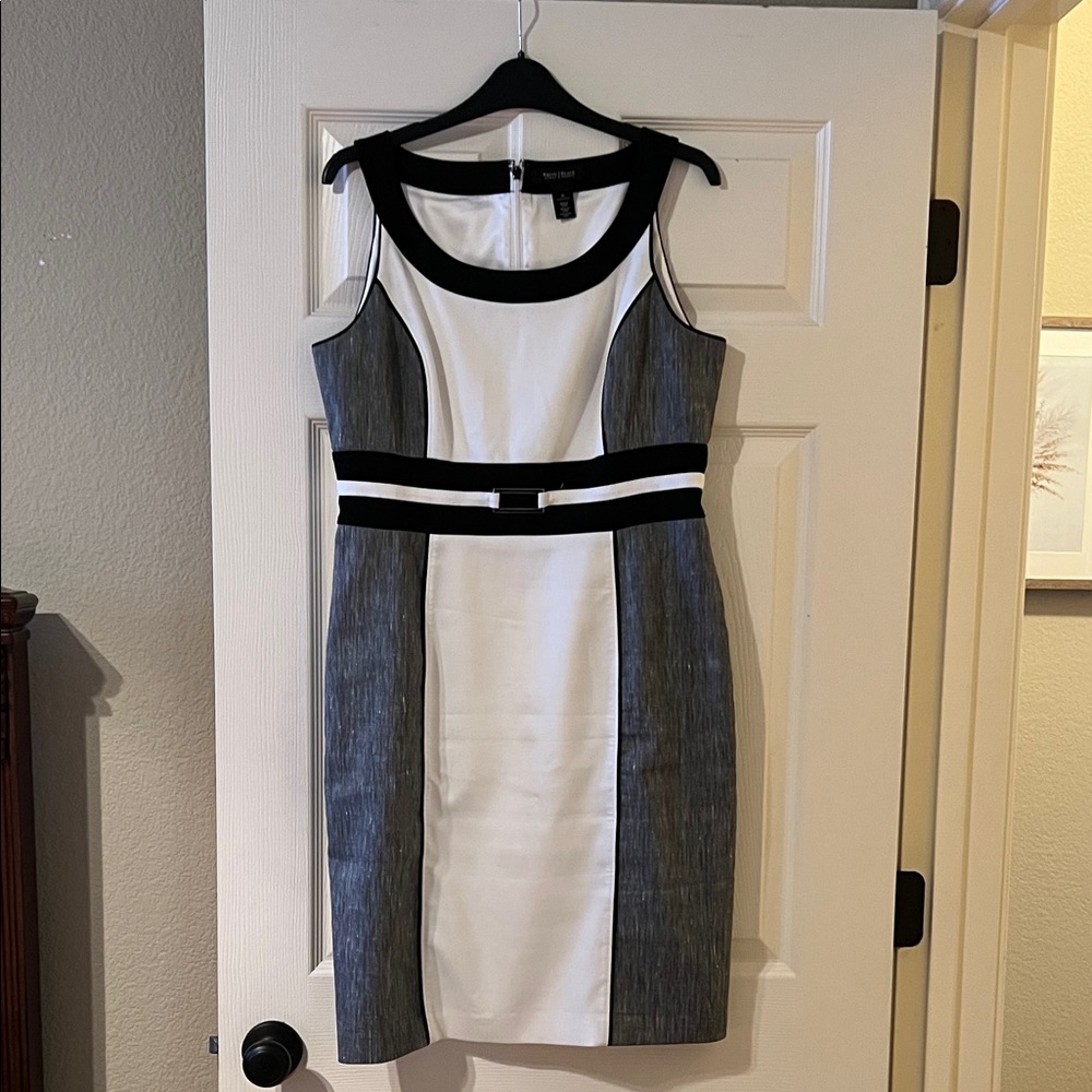 White House Black Market Black, White, and Gray Colorblock Midi Dress
